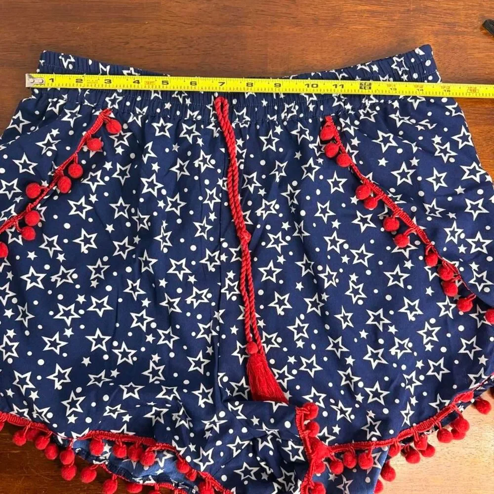 America & Beyond Star Shorts L Americana Coastal Cowgirl Festival Pom Pom Boho